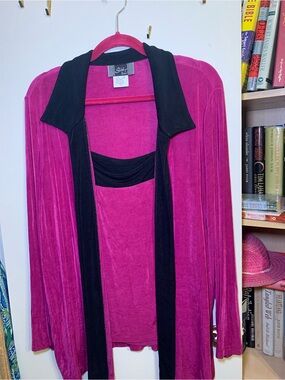 Slinky Brand Hot Pink and Black Draped Open Front Jacket